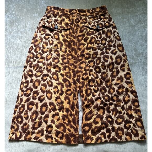 Kate Spade Panthera Canvas Midi Skirt 6 Pockets Linen Cotton Leopard Print $228 - Picture 4 of 14
